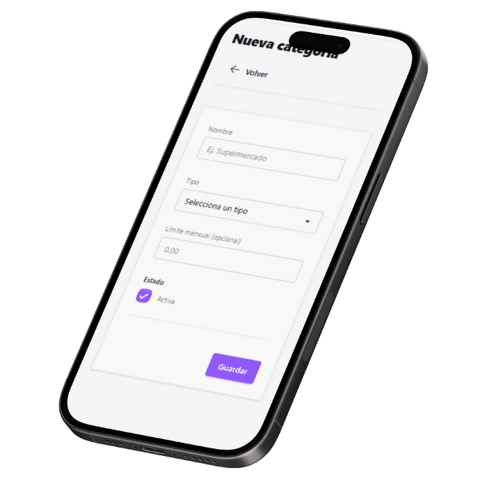 Pantalla con categorías y movimientos en FinanGuau
